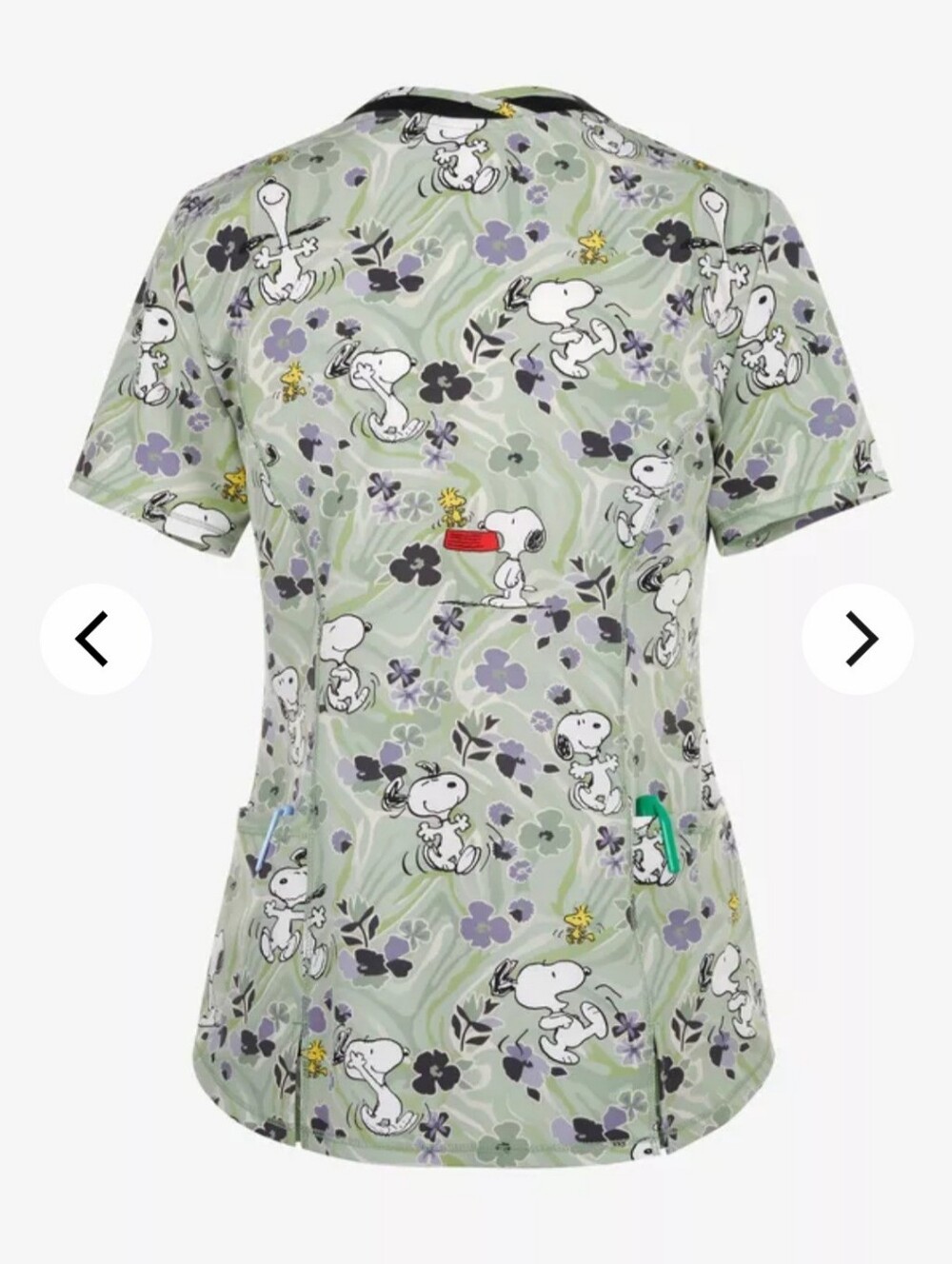Snoopy Print V-Neck Scrub Top in Sage Green Size XL Womens - Picture 3 of 8